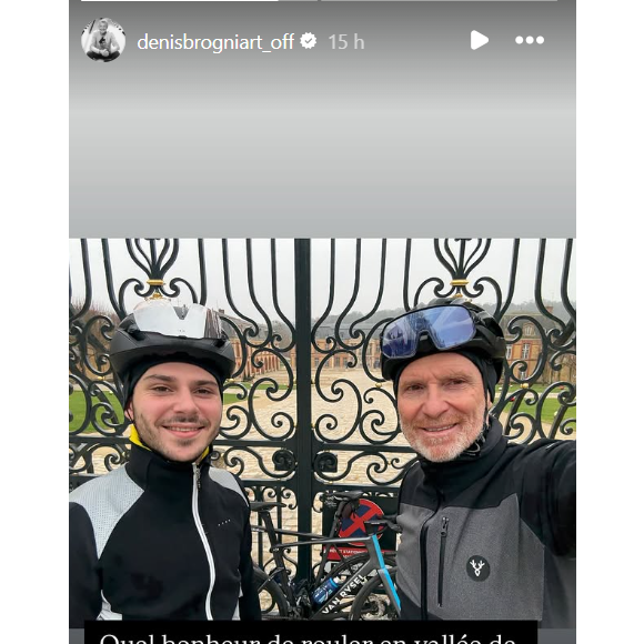 Il a ainsi un fils, Dimitri, avec qui il prend la pose durant une virée en vélo en vallée de Chevreuse, au sud de Paris.

Denis Brogniart en balade à vélo avec son fils.