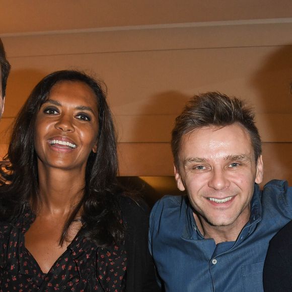 Exclusif - Gauthier Destenay, Karine Le Marchand, Jeanfi Janssens, Xavier Bettel, premier ministre du Luxembourg - People en backstage du spectacle "Jeanfi Janssens atterrit à l'Olympia" à Paris le 9 janvier 2020. © Coadic Guirec/Bestimage