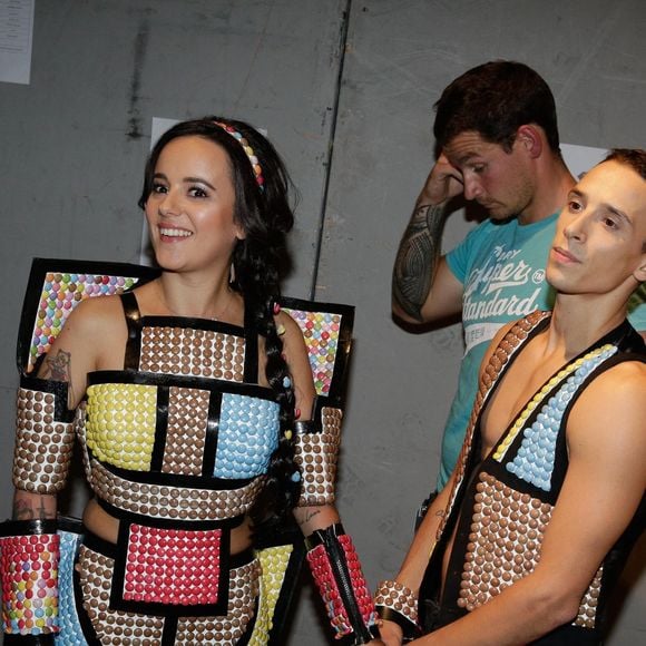 Alizee et Gregoire Lyonnet backstage lors du defile d'ouverture du 21e Salon du Chocolat a la Porte de Versailles a Paris, France, le 28 octobre 2015. Photo by Jerome Domine/ABACAPRESS.COM