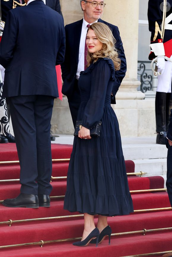 Léa Seydoux - Dîner d'état en l'honneur du président des Etats-Unis et sa femme au palais de l'Elysée à Paris, à l'occasion de leur visite officielle en France. Le 8 juin 2024
© Jacovides-Moreau / Bestimage