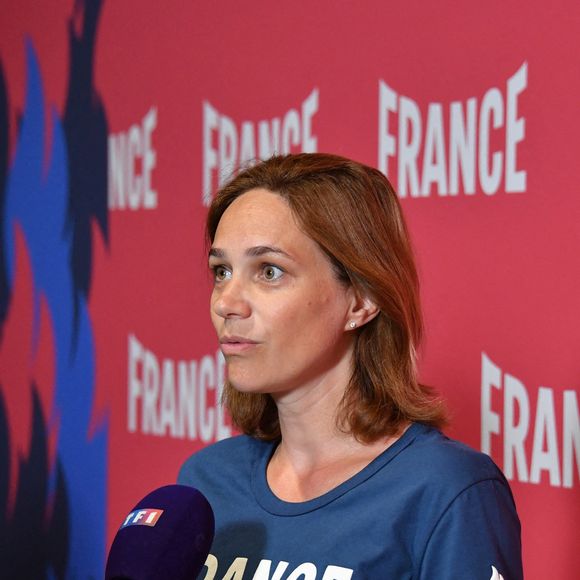 Nathalie Pechalat presidente du Club France - L'équipe de France de natation acclamée au club France lors des Jeux Olympiques de Paris2024 (JO) le 5 aout 2024.