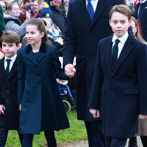 Prince Louis, Prince George, Princesse Charlotte - La famille royale britannique se rend à la messe de Noël à Sandringham le 25 décembre 2024.