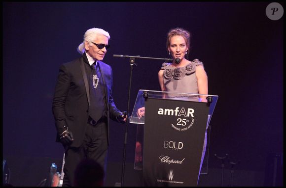 Uma Thurman et Karl Lagerfeld à Cannes en 2011.