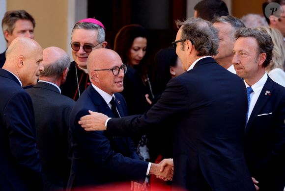 Eric Ciotti, Xavier Niel, Stéphane Bern lors de l'accueil du couple présidentiel français par le couple princier de Monaco au palais princier le 7 juin 2025

© Dominique Jacovides / Bestimage