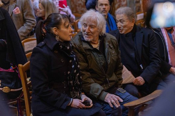 Hugues Aufray, sa femme Murielle et Michel Drucker lors de la messe en Hommage à Brigitte Bardot dans l'église Saint-Roch à Paris, France, le 28 janvier 2025. © Julien Sarkissian/Bestimage