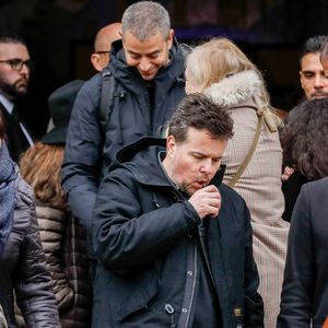 Ali Baddou et Nicolas Demorand - Obsèques de Sébastien Demorand à la Coupole du crématorium du cimetière du Père-Lachaise à Paris, France, le 31 janvier 2020. AGENCE / BESTIMAGE