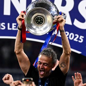 Luis Enrique - Le PSG remporte la Ligue Des Champions 2025, pour la première fois de son histoire, face à l'Inter Milan (5-0) à l'Allianz Arena de Munich, le 31 mai 2025.