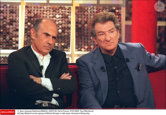 © Jean-Jacques Datchary/ABACA. 23377-24. Paris-France, 31/01/2001. Guy Marchand et Eddy Mitchell lors de l'enregistrement de l'émission Vivement Dimanche de Michel Drucker.