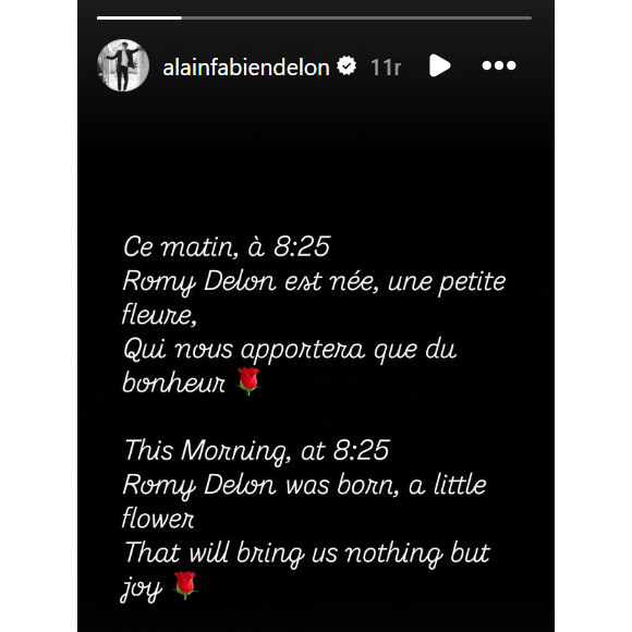 Le 29 avril, Romy a pointé le bout de son nez
Alain-Fabien Delon et Laura Bensadoun sont parents : leur petite Romy est née