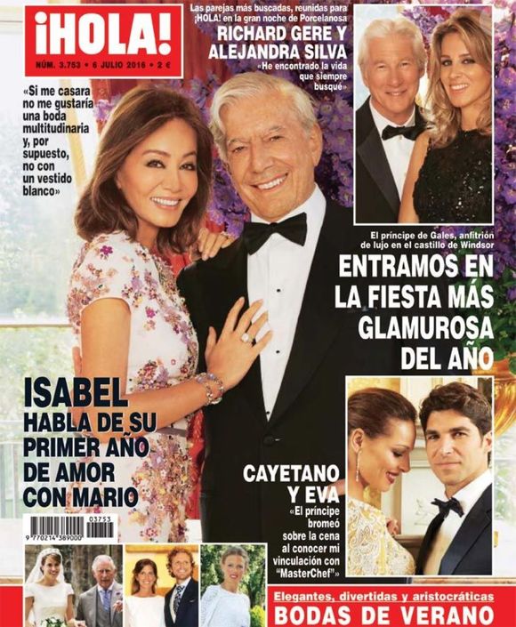Couverture du magazine Hola! datant de 2016 avec Mario Vargas Llosa et Isabel Preysler