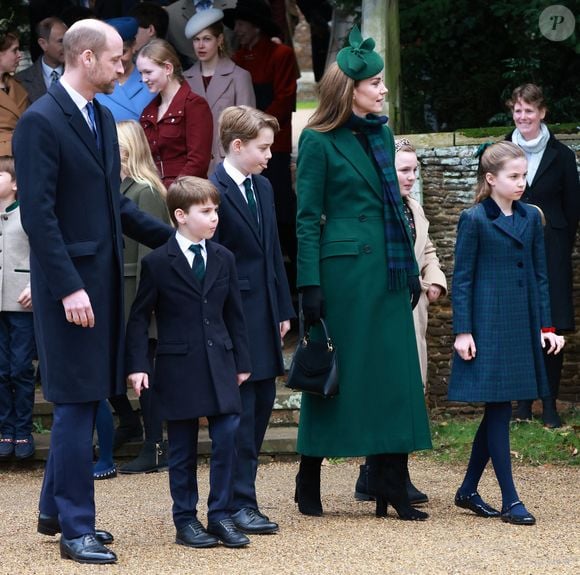 Catherine (Kate) Middleton, princesse de Galles, Prince Louis, Princesse Charlotte, Prince George, Le prince William, prince de Galles - La famille royale britannique se rend à la messe de Noël à Sandringham le 25 décembre 2024.