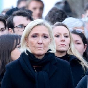 Marine Le Pen, Marion Marechal et Nolwenn Olivier ( fille de Marie-Caroline) - Sortie du clan Le Pen aux obsèques de Jean-Marie Le Pen en l'église Saint-Joseph à la Trinité-sur-Mer le 11 janvier 2025.
© Dominique Jacovides / Guillaume Collet / Bestimage