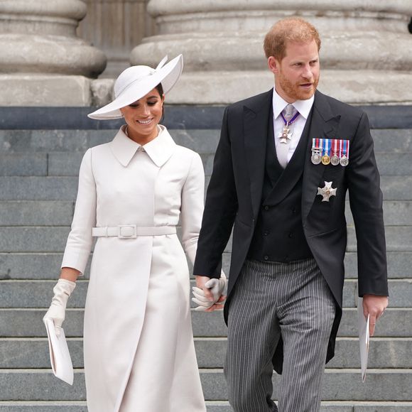 Le duc et la duchesse de Sussex quittent le service national d'action de grâce à la cathédrale Saint-Paul, à Londres, le deuxième jour des célébrations du jubilé de platine de la reine Élisabeth II le mardi 20 décembre 2022. Kirsty O'Connor/PA Wire.