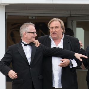 Thierry Frémaux et Gérard Depardieu lors de l'hommage au cinéma d'animation lors du 67ème festival du film de Cannes le 17 mai 2014.