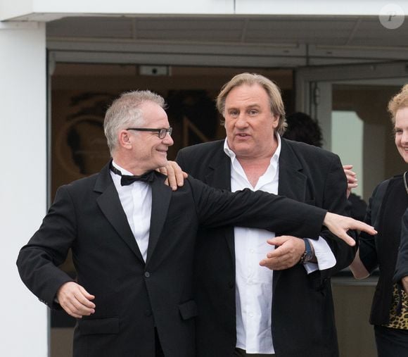 Thierry Frémaux et Gérard Depardieu lors de l'hommage au cinéma d'animation lors du 67ème festival du film de Cannes le 17 mai 2014.