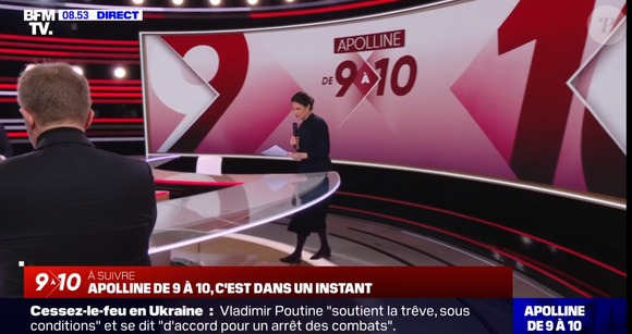 Apolline de Malherbe contrainte d'avoir un micro-main à la suite d'un imprévu, le 14 mars 2025, sur BFMTV
