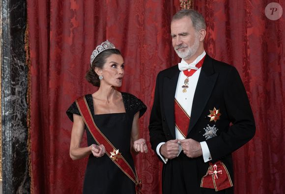 Le roi Felipe VI et la reine Letizia d'Espagne, accueillent Frank-Walter Steinmeier (Président fédéral de l'Allemagne) et sa femme Elke Budenbender pour un dîner de gala en leur honneur au palais royal à Madrid. Photo par LALO YASKY / BESTIMAGE