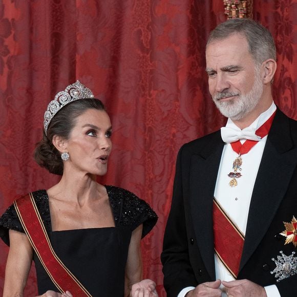 Le roi Felipe VI et la reine Letizia d'Espagne, accueillent Frank-Walter Steinmeier (Président fédéral de l'Allemagne) et sa femme Elke Budenbender pour un dîner de gala en leur honneur au palais royal à Madrid. Photo par LALO YASKY / BESTIMAGE