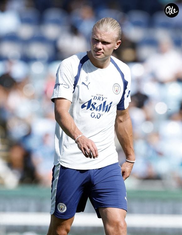 Erling Haaland, joueur de Manchester City, lors d'une séance d'entraînement au Joie Stadium, à Manchester. Date de la photo : jeudi 13 août 2026.