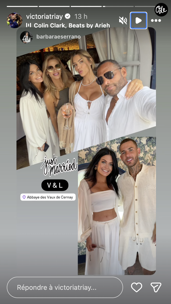 Sur une double story partagée par l'amie du couple Barbara Serrano, surmontée du sticker officiel "Just Married V & L", c'est un aspect plus bohème et lumineux du cocktail qui est présenté.

Lucas Hernandez et sa compagne Victoria Triay se sont mariés