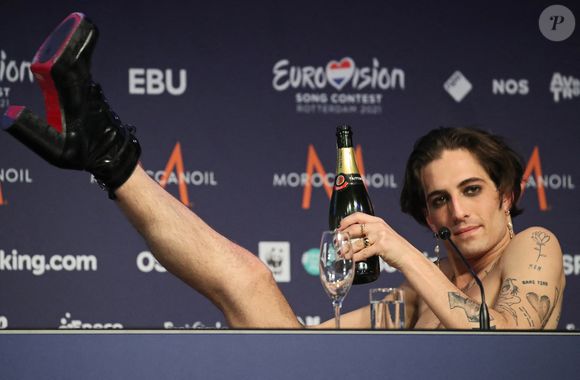 Damiano David - L'Italie remporte le concours musical Eurovision 2021 grâce à la performance du groupe Måneskin. Rotterdam. Le 22 mai 2021. Photo par Bestimage