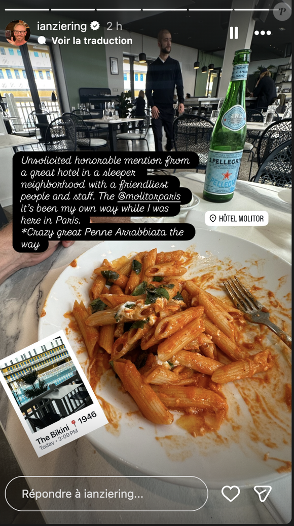 Ian Ziering à l'hôtel Molitor de Paris, le 7 mars 2026. Instagram