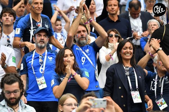 Bruno Solo, Nagui, Valérie Bégue et Leila Kaddour Boudadi lors du match des quarts de finale de la Coupe du monde de la FIFA 2018 au stade de Nijni Novgorod, en Russie, le 6 juillet 2018. Photo de Christian Liewig/ABACAPRESS.COM