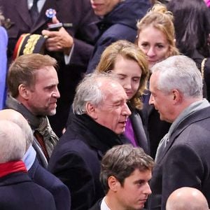 François Bayrou, Bruno Le Maire, Gabriel Attal - Cérémonie de réouverture de la cathédrale Notre-Dame de Paris, le 7 décembre 2024. Joyau de l’art gothique, lieu de culte et de culture, symbole universel de la France et de son histoire, la cathédrale de Notre-Dame de Paris rouvre ses portes les 7 et 8 décembre, cinq ans après le terrible incendie qui l’avait ravagée le 15 avril 2019. 
© Dominique Jacovides / Bestimage