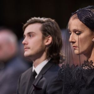 Céline Dion et son fils René-Charles Angélil  - Intérieur des obsèques nationales de René Angélil en la Basilique Notre-Dame de Montréal, le 22 janvier 2016. Crédit Obligatoire : © Annie Paquin / OSAIMAGES / FEELING via Bestimage - Les droits des photos sont valides pour 30 jours -