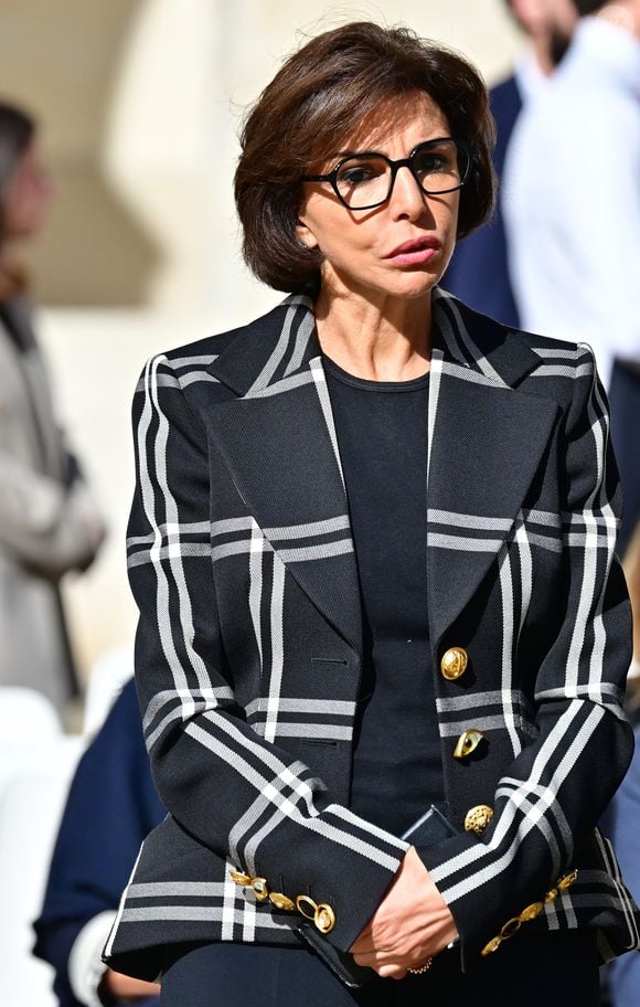 Rachida Dati, Ministre de la Culture - Cérémonie d’Adieu aux armes du général d’armée Thierry Burkhard, à l’Hôtel national des Invalides à Paris, le 5 septembre 2025. 
© Christian Liewig / Bestimage