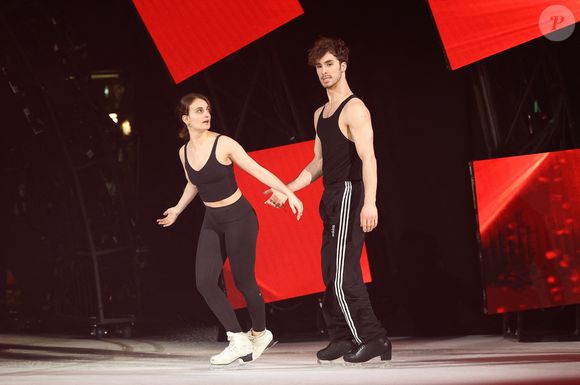 Semi-exclusif - Gabriella Papadakis et Guillaume Cizeron en pleine répétition avant le spectacle - Première parisienne du spectacle "Aurore" à l'occasion des 80 ans d'Holiday on Ice au Dôme de Paris le 29 février 2024. © Coadic Guirec/bestimage