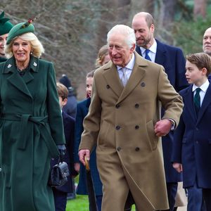 Mike Tindall, Catherine (Kate) Middleton, princesse de Galles, Prince Louis, Princesse Charlotte, Prince George, Camilla Parker Bowles, reine consort d'Angleterre,, Le prince William, prince de Galles,  Le roi Charles III d'Angleterre - La famille royale britannique se rend à la messe de Noël à Sandringham le 25 décembre 2024.
