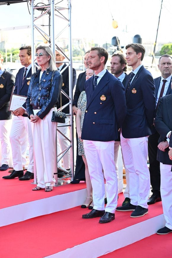 Exclusif - Le prince Albert II de Monaco durant la cérémonie d'intronisation des nouveaux membres du Yacht Club de Monaco, le 17 juin 2024, et la célébration de ses 40 ans de présidence du Yacht Club. Pour l'occasion le prince souverain était accompagné par la princesse Caroline de Hanovre, ses enfants Andréa et Pierre Casiraghi, Alexandra de Hanovre et son compagnon Ben-Sylvester Strautmann. © Bruno Bebert / Bestimage