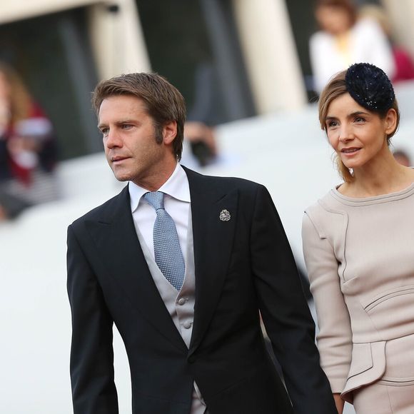 Le prince Emmanuel Philibert de Savoie et la princesse Clotilde de Savoie (Clotilde Courau) - Arrivees a la cathedrale pour le mariage religieux du prince Guillaume de Luxembourg et de la comtesse Stephanie de Lannoy a Luxembourg, le 20 octobre 2012. JACOVIDES-MOREAU / BESTIMAGE