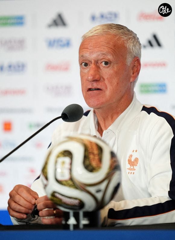 Le sélectionneur français Didier Deschamps lors de la conférence de presse au Miami Stadium. La France affrontera l'Angleterre samedi lors de la petite finale de la Coupe du monde de la FIFA 2026. Date de la photo : vendredi 17 juillet 2026.