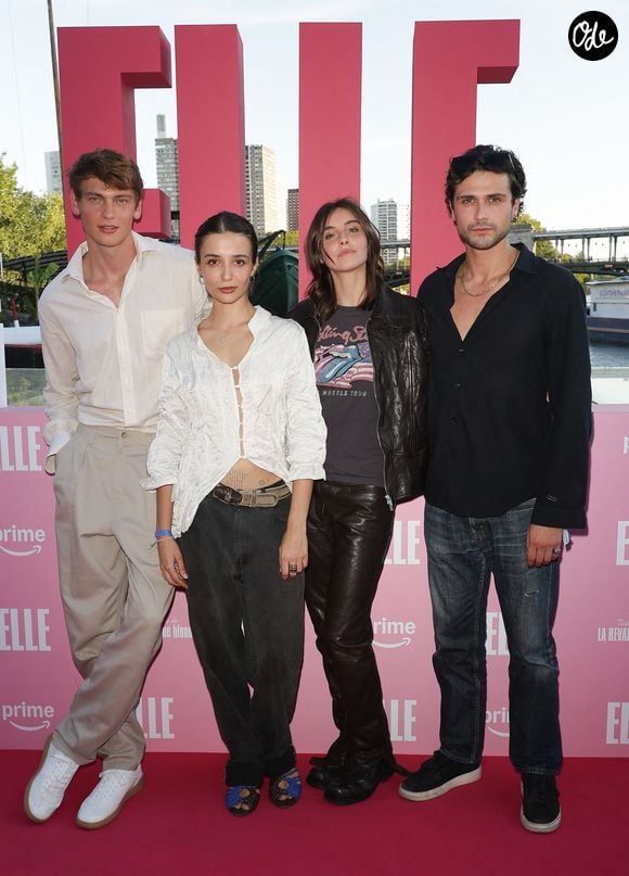 Lucas Barski, Carmen Kassovitz (fille de Mathieu Kassovitz), Vittoria de Savoie (fille d’Emmanuel-Philibert et de Clotilde Courau) et Baptiste Masseline - Photocall Prime Video "Elle" Summer Party au Noti Club à Paris le 6 juillet 2026. © Coadic Guirec/Bestimage