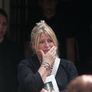 Marina Carrère d'Encausse (Fille de la défunte) - Sorties des obsèques de l'académicienne Hélène Carrère d'Encausse en l'église Saint-Germain-des-Près à Paris. Le 11 août 2023