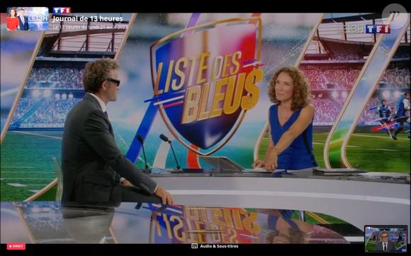 Fabien Galthie ( entraineur France ) - Marie Sophie Lacarrau ( journaliste ) - lors de l'annonce de la liste pour le Mondial 2023 à Boulogne-Billancourt, France, le 21 août 2023. © Federico Pestellini/Panoramic/Bestimage