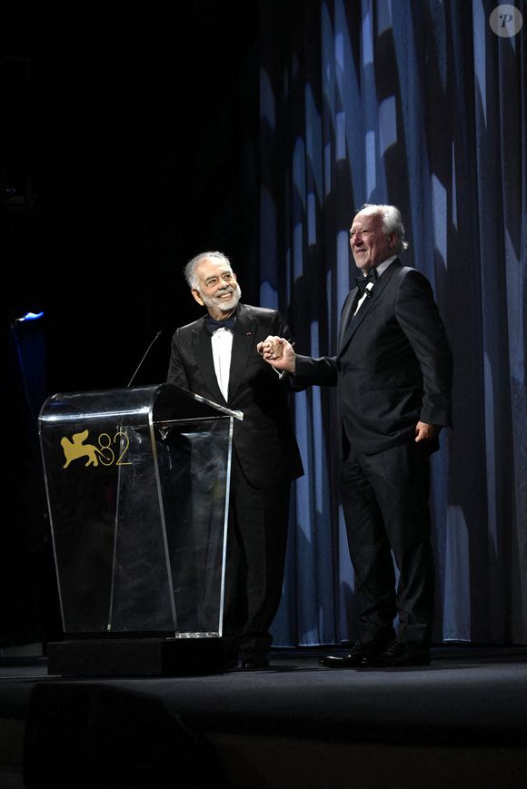 Francis Ford Coppola, Werner Herzog lors de la cérémonie d'ouverture et de remise des prix du 82e Festival international du film de Venise, Venise, Italie, le 27 août 2025. Photo par Simone Comi/IPA/ABACAPRESS.COM