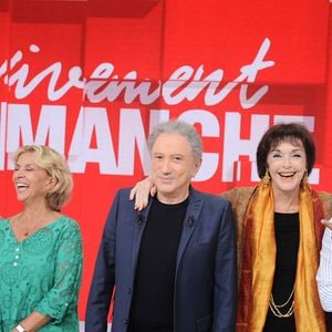 Exclusif - Francis Perrin,  Corinne Touzet,  Michel Drucker,  Anny Duperey,  Pascal Legitimus - Enregistrement de l'émission "Vivement Dimanche", présentée par M.Drucker et diffusée le 15 septembre sur France 3. Le 10 septembre 2024
© Guillaume Gaffiot / Bestimage