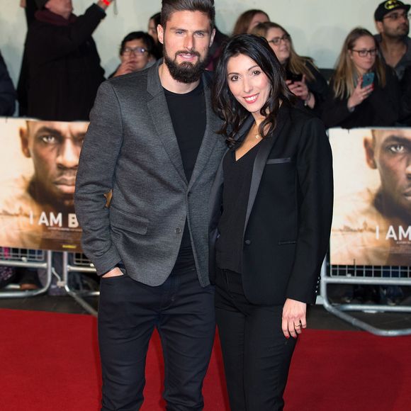 Olivier Giroud et sa femme Jennifer Giroud à la première de ‘I Am Bolt’ à The Odeon à Leicester Square à Londres, le 28 novembre 2016