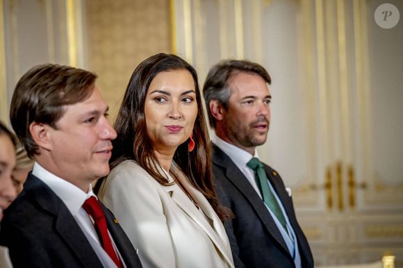 La princesse Claire, le prince Louis (de Luxembourg), le prince Félix (de Luxembourg) : cérémonie d'adieu au Palais Grand-Ducal dans le cadre des célébrations marquant le changement de souverain au Luxembourg, premier jour à Luxembourg-Ville, Luxembourg, 3 octobre 2025. 
Photo : Dana Press / Bestimage