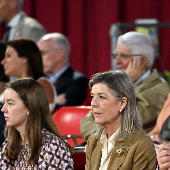 Exclusif - Ben Sylvester Strautmann, sa compagne, la princesse Alexandra de Hanovre, la princesse Caroline de Hanovre, le prince Albert II de Monaco et Melanie Antoinette de Massy lors de l'exposition Canine Internationale 2025 de Monaco sous le chapiteau Fontvieille, le 11 mai 2025. © Bruno Bebert / Bestimage