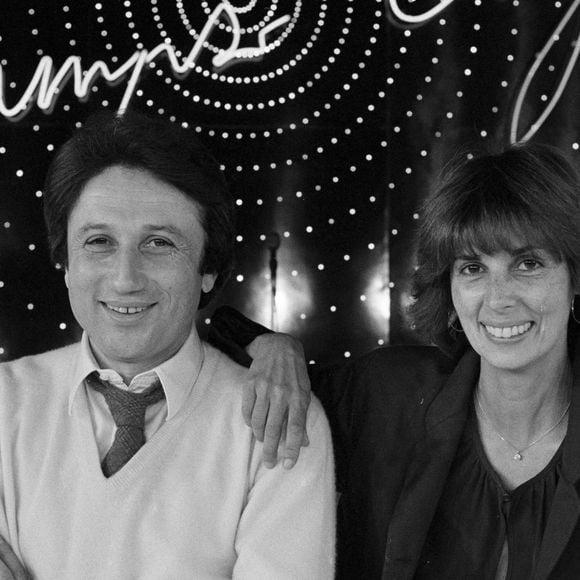Françoise Coquet et Michel Drucker sur le plateau de l'émission "Champs-Elysées", à Paris, le 19 mars 1982. © Jean-Claude Colin via Bestimage
