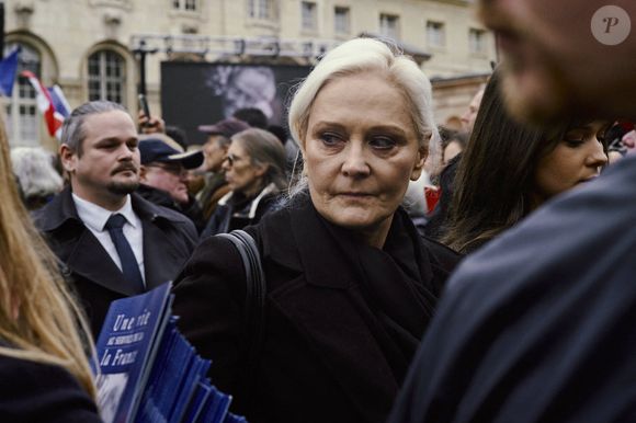 Marie-Caroline Le Pen lors de la cérémonie religieuse en l'honneur de son père Jean-Marie Le Pen, patriarche et cofondateur du Front national, le jeudi 16 janvier 2025, à Paris, France. Photo par Olivia Bonnamour/Middle East Images/ABACAPRESS.COM