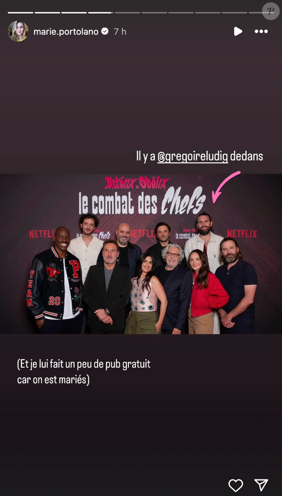 Marie Portolano a fait de la promotion au show en republiant une photo de l'événement avec  son mari sur Instagram

Capture d'écran de la story du compte Instagram de Marie Portolano du 30/04/2025
