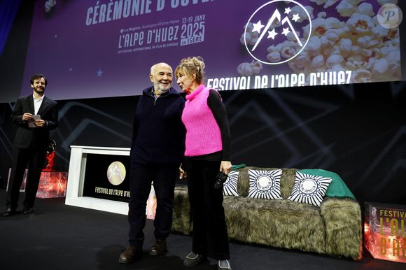 Gérard Jugnot, Marie-Anne Chazel durant l'hommage à Michel Blanc lors de la cérémonie d'ouverture de la 28ème édition du festival International du Film de Comédie à l'Alpe d'Huez le 13 janvier 2025.

© Dominique Jacovides / Bestimage