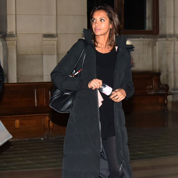Exclusif - Karine Le Marchand sortant de son procès contre Lilian Thuram devant la 17ème chambre du Tribunal Correctionnel du Palais de Justice de Paris, le 18 décembre 2015. (Agence / Bestimage).