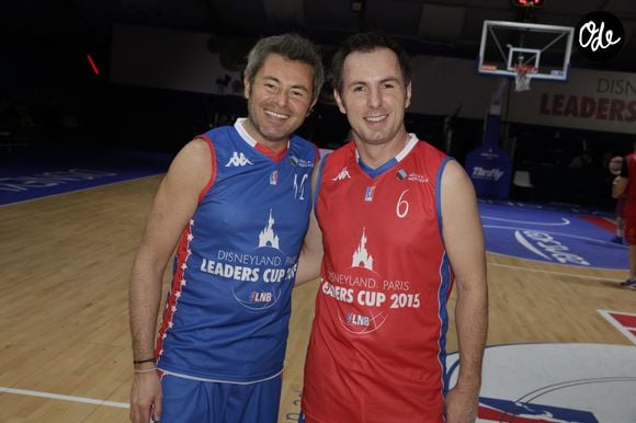Exclusivité. Jérôme Anthony et Jean-Philippe Doux assistent au « Celebrity Game », un match caritatif au profit de l'association « Sourire à la Vie », organisé dans le cadre de la Leaders Cup à Disneyland Paris, à Marne-la-Vallée, en France, le 21 février 2015. Photo de Jérôme Domine/ABACAPRESS.COM
