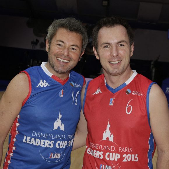 Exclusivité. Jérôme Anthony et Jean-Philippe Doux assistent au « Celebrity Game », un match caritatif au profit de l'association « Sourire à la Vie », organisé dans le cadre de la Leaders Cup à Disneyland Paris, à Marne-la-Vallée, en France, le 21 février 2015. Photo de Jérôme Domine/ABACAPRESS.COM